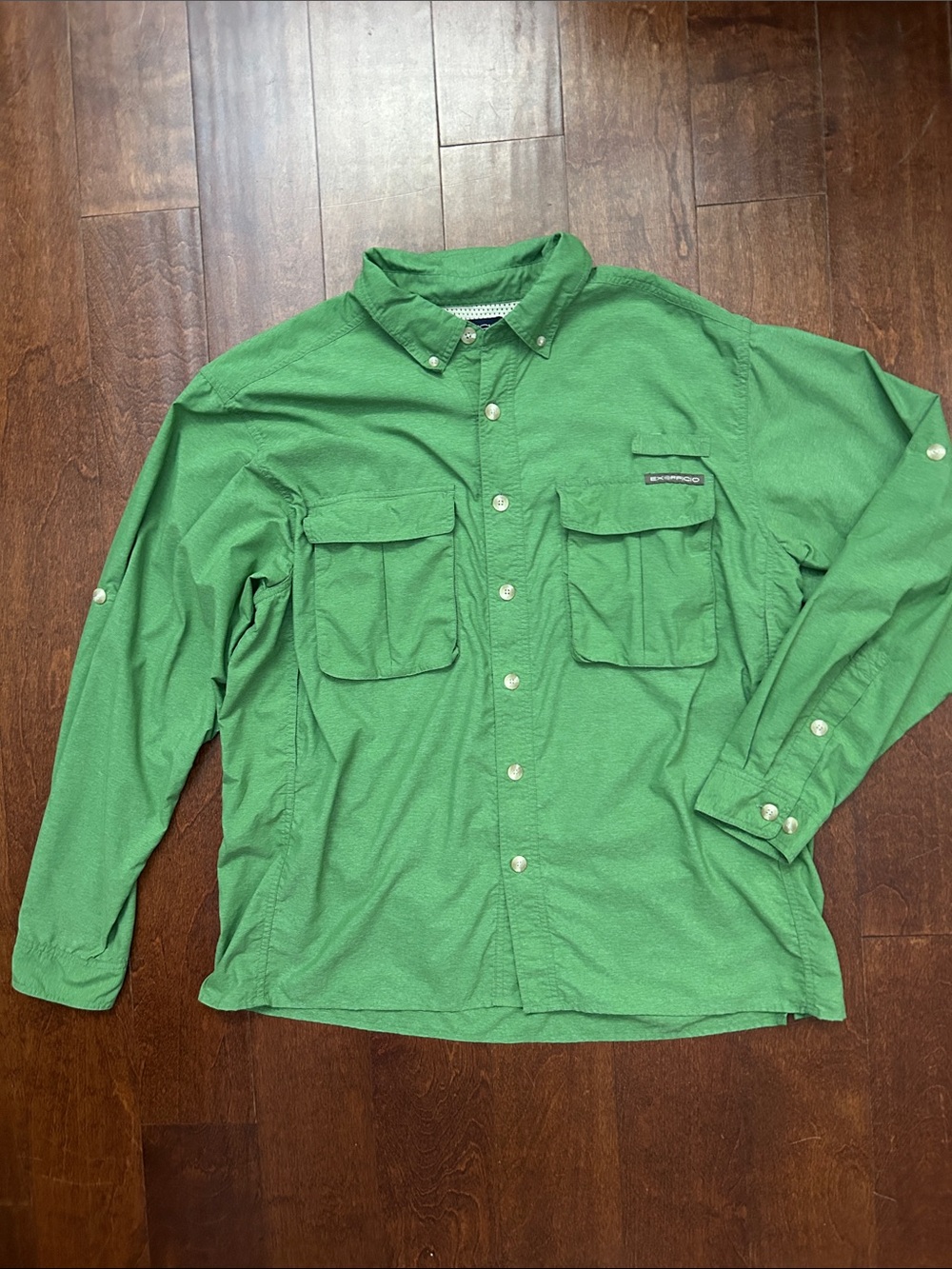 ExOfficio Men's Lightweight Green Button-Up Fishing Shirt, Size Large